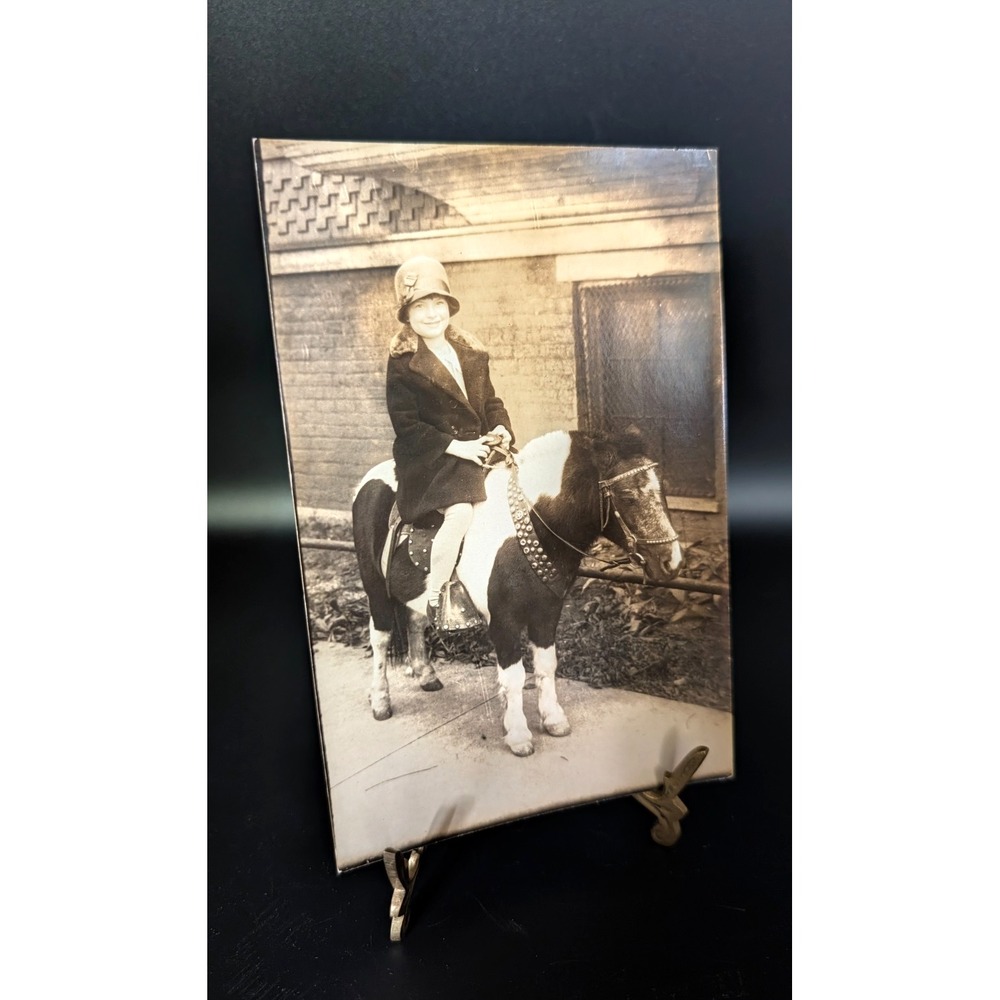 Antique 1925 1926 Girl Riding Pony Horse Photo Betty Vintage Snapshot 4x6